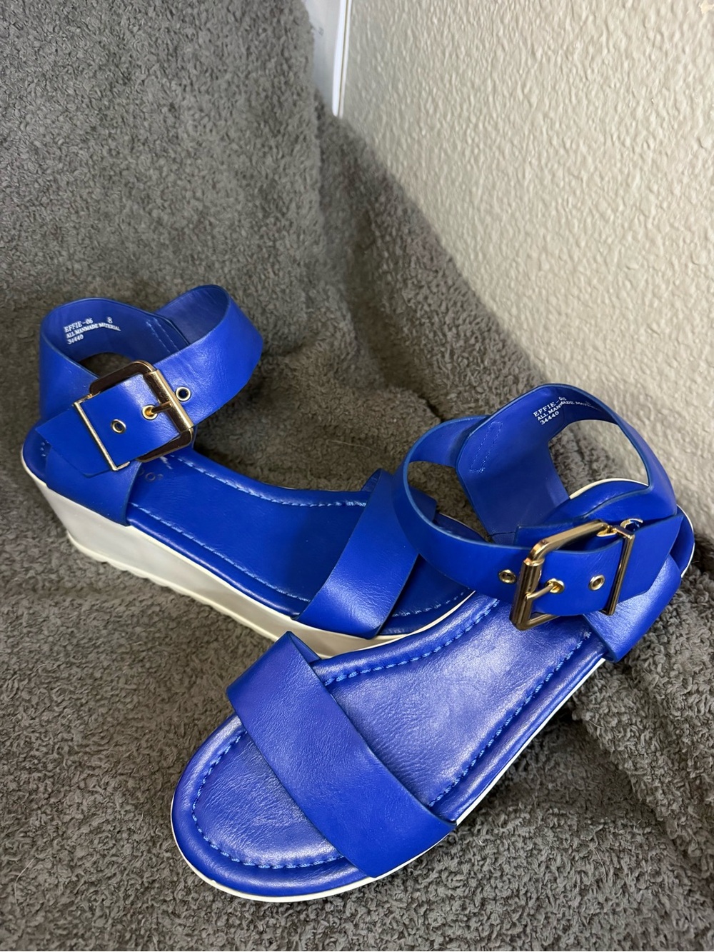 BAMBOO Royal Blue Platform Ankle-Strap Sandals